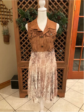 NWT Scully Western Suede Duster Camel Vest Small Scully Women's Sleeveless Butt